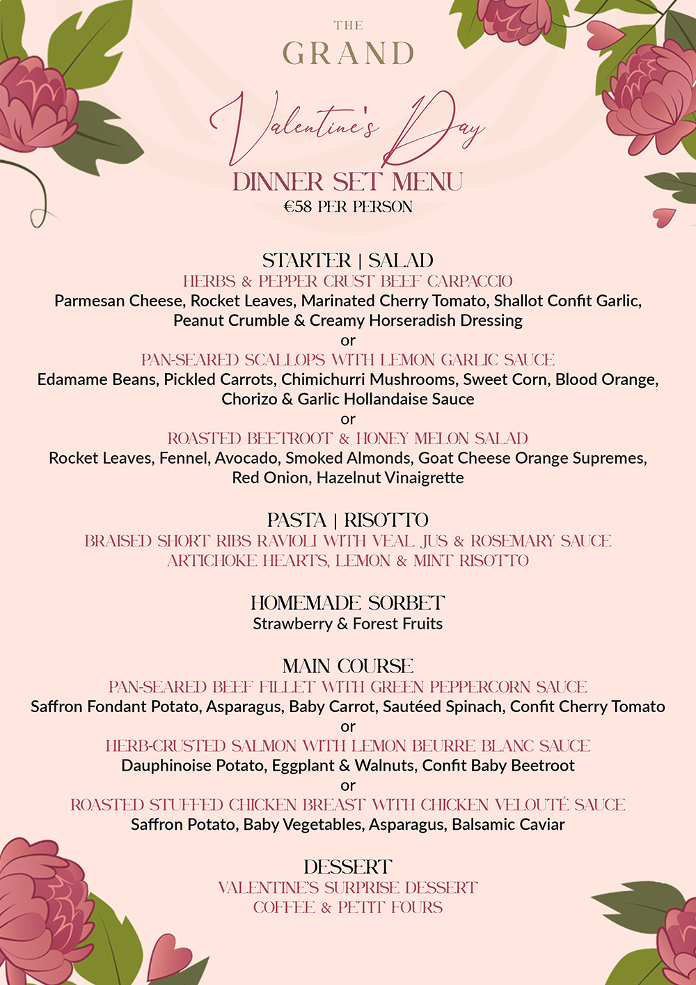 Valentine Dinner Set Menu